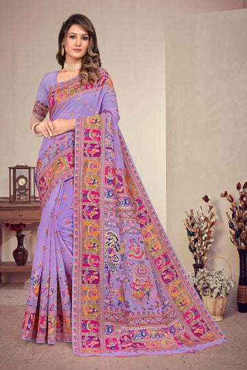 purple color Kashmiri Modal Handloom Weaving Saree