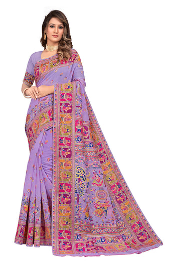 purple color Kashmiri Modal Handloom Weaving Saree
