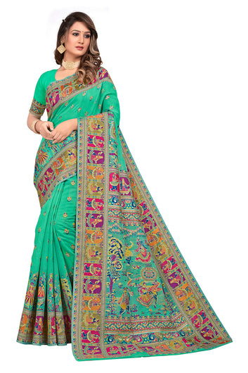 Mint green Kashmiri Modal Handloom Weaving Saree