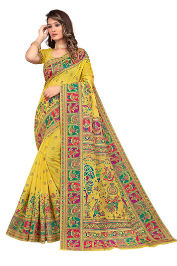 lemon Kashmiri Modal Handloom Weaving Saree