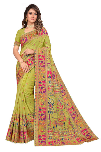 Olive Green Kashmiri Modal Handloom Weaving Saree