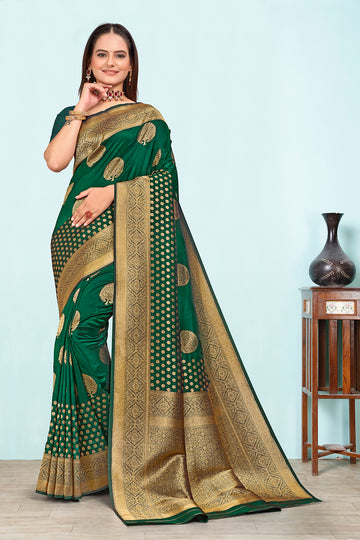 Deep green banarasi silk saree