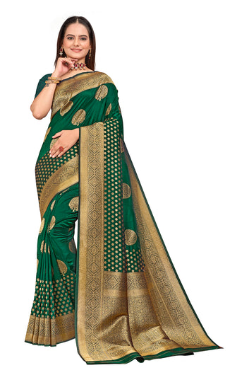 Deep green banarasi silk saree