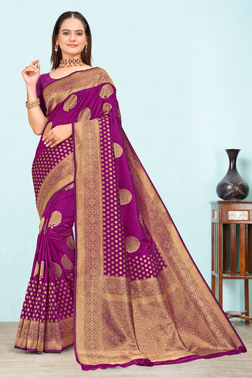 Beautiful Hot Majanta Shine Silk Saree
