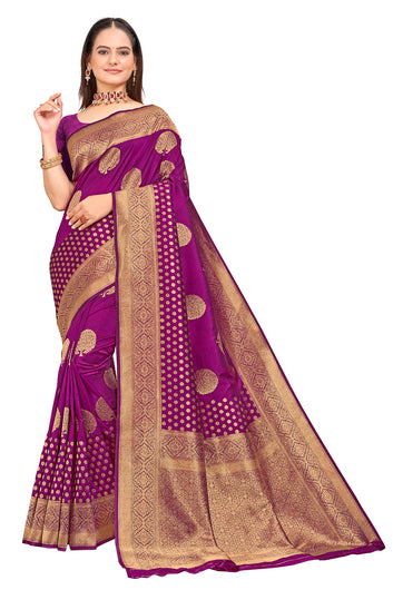 Beautiful Hot Majanta Shine Silk Saree