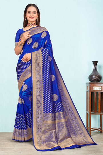 Beautiful Hot Royal Blue Shine Silk Saree