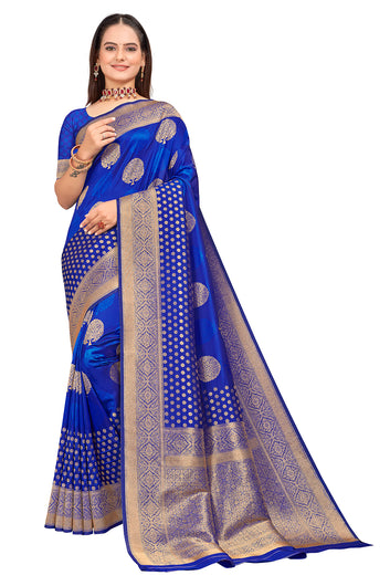 Beautiful Hot Royal Blue Shine Silk Saree