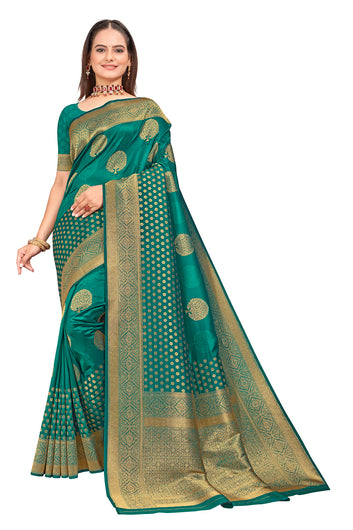 Beautiful Ocean Green Shine Silk Saree
