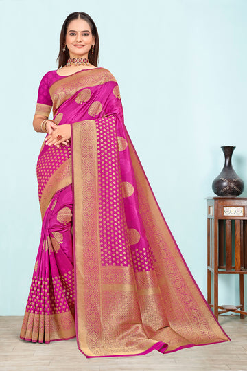 Pink Banarasi Silk Saree With Weaving Work