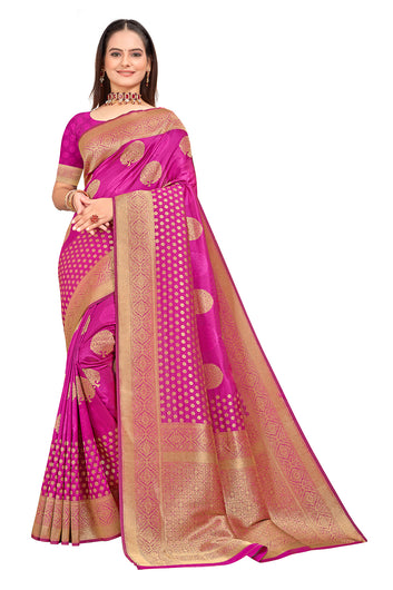 Pink Banarasi Silk Saree With Weaving Work