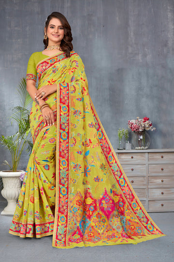 Olive Green Cotton Silk Saree