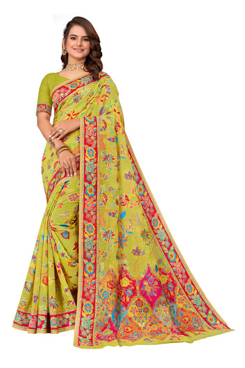 Olive Green Cotton Silk Saree