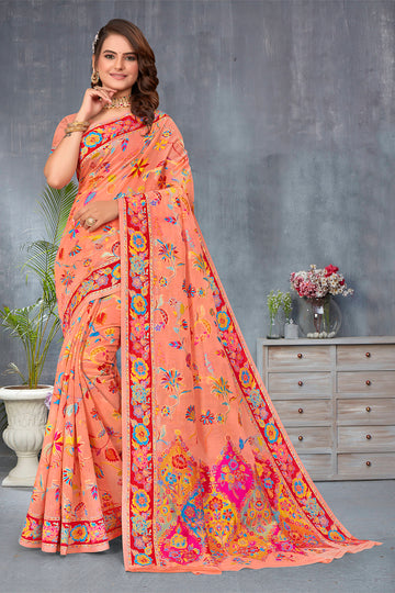 Peach Cotton Silk Saree