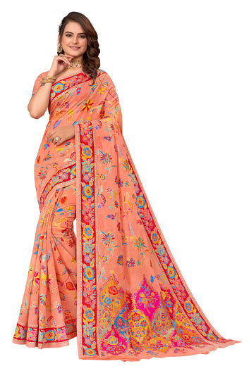 Peach Cotton Silk Saree