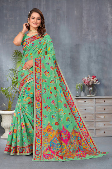 Mint green Cotton Silk Saree