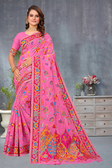 Pink Cotton Silk Saree