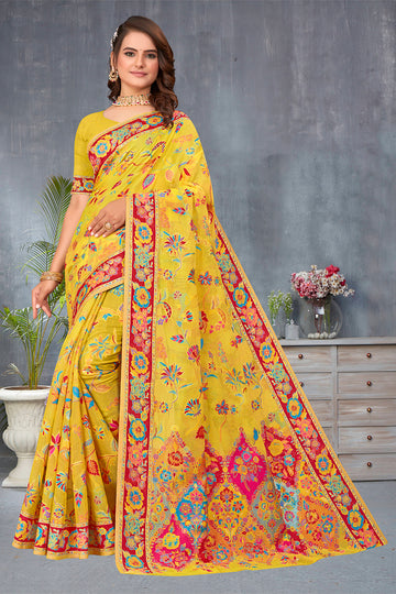 Lemon Cotton Silk Saree