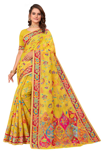 Lemon Cotton Silk Saree