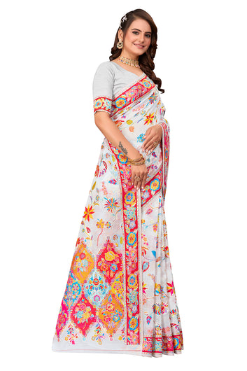 Pearlesecnt White Cotton Silk Saree