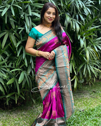 Purple Pure Soft Semi-Silk Saree Stylish Blouse Piece