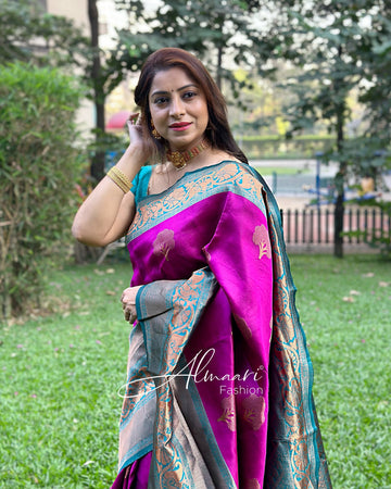 Purple Pure Soft Semi-Silk Saree Stylish Blouse Piece