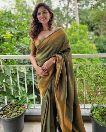 Light Green Pure Soft Silk Saree With Confounding Blouse Piece