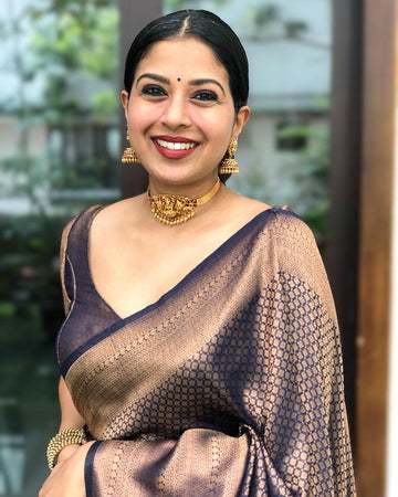 Navy Blue Pure Soft Silk Saree With Confounding Blouse Piece