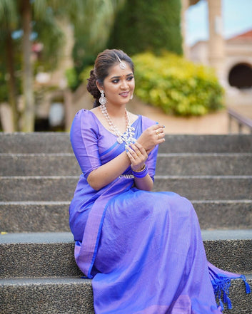 Violet Pure Soft Silk Saree With Attractive Blouse Piece