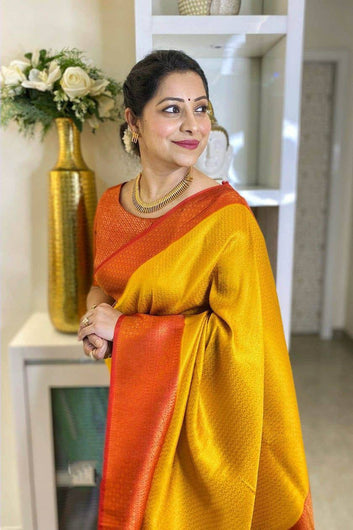Yellow & Orange Soft Silk Saree With Confounding Blouse Piece