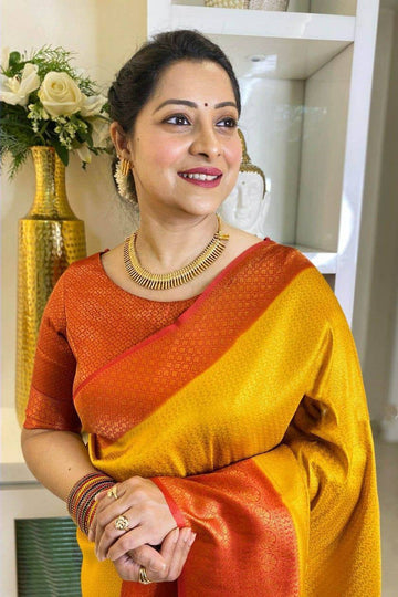Yellow & Orange Soft Silk Saree With Confounding Blouse Piece
