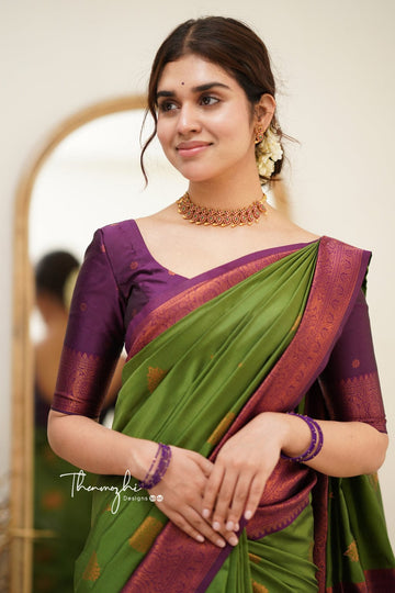 Light Green Pure Soft Silk Saree With Attractive Blouse Piece
