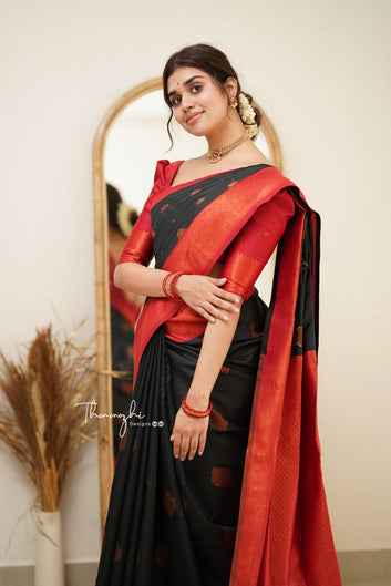 Black Pure Soft Silk Saree With Attractive Blouse Piece