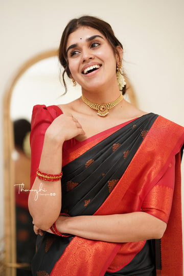 Black Pure Soft Silk Saree With Attractive Blouse Piece