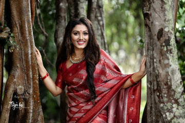 Maroon Pure Soft Semi-Silk Saree Stylish Blouse Piece