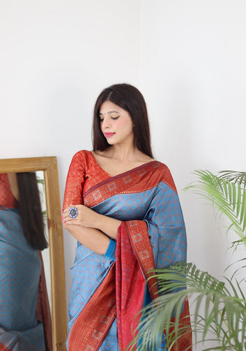 Firozi & Maroon Combination Pure Soft Silk Saree Stylish Blouse Piece