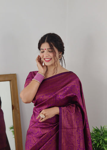 Magenta With Copper Zari Combination Pure Soft Silk Saree Stylish Blouse Piece