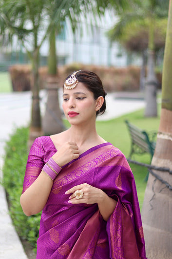 Magenta With Copper Zari Combination Pure Soft Silk Saree Stylish Blouse Piece