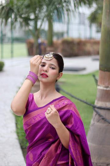 Magenta With Copper Zari Combination Pure Soft Silk Saree Stylish Blouse Piece