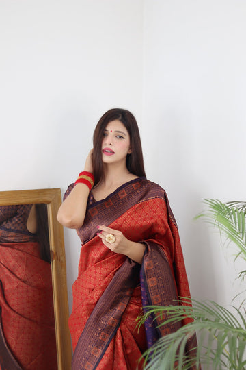 Maroon & Blue Combination Pure Soft Silk Saree Stylish Blouse Piece