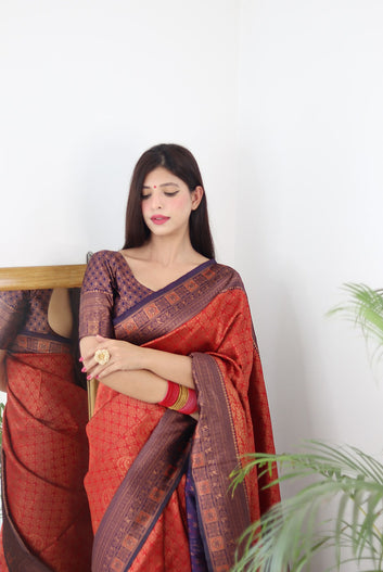 Maroon & Blue Combination Pure Soft Silk Saree Stylish Blouse Piece