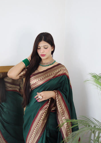 Dark Green & Maroon Combination Pure Soft Silk Saree Stylish Blouse Piece