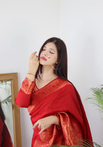 Maroon Pure Soft Silk Saree Weaved With Copper Zari Comes With Confounding Blouse Piece