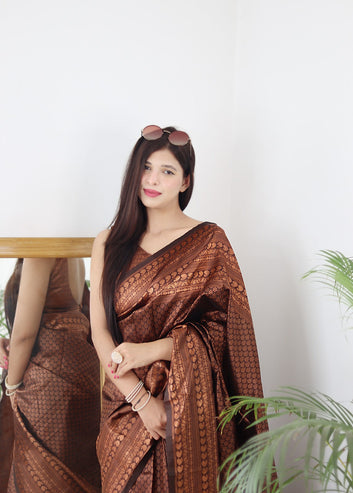 Brown Pure Soft Silk Saree With Twirling Blouse Piece