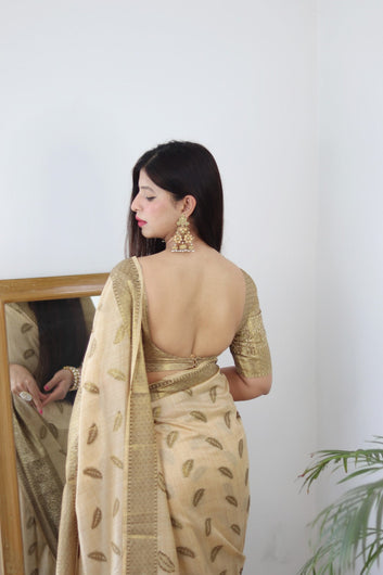 Chikoo Pure Soft Cotton Saree With Twirling Blouse Piece