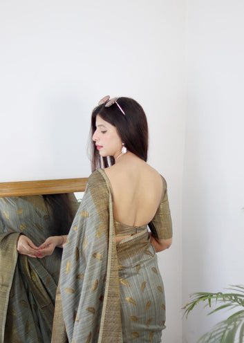 Grey Pure Soft Cotton Saree With Twirling Blouse Piece