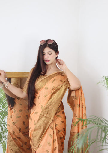 Orange Pure Soft Cotton Saree With Twirling Blouse Piece