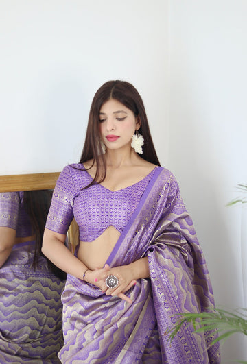 Lavender Pure Soft Silk Saree With Twirling Blouse Piece