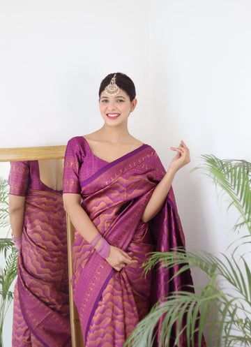 Magenta Pure Soft Silk Saree With Twirling Blouse Piece