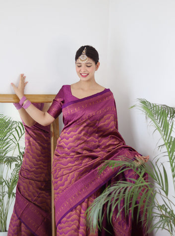 Magenta Pure Soft Silk Saree With Twirling Blouse Piece