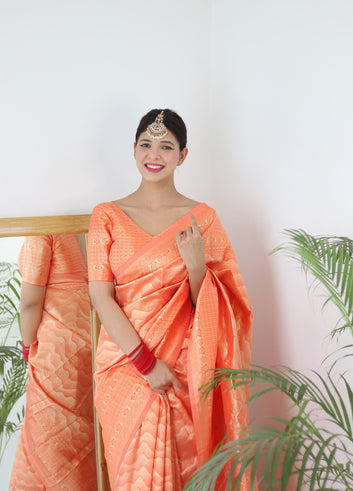 Orange Pure Soft Silk Saree With Twirling Blouse Piece